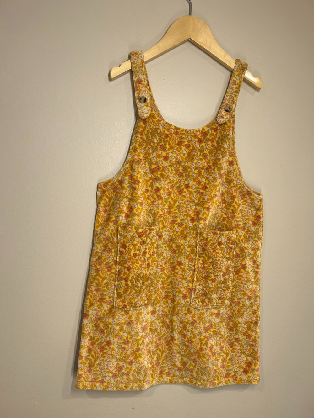 Girls Size 8 Velour Golden Yellow Floral Jumper Dress